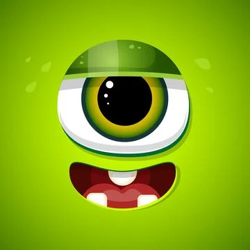 Green monster face vector emotion close Stock Illustration