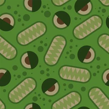 Green monster pattern. Monster eyes and teeth ornament. Kids fabric backgroun Illustrazione stock
