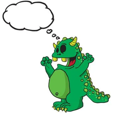 Green monster with thought bubble Stock Illustration