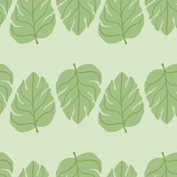 Green monstera leaves seamless pattern in minimalistic style. Palm foliage pr Stock Illustration