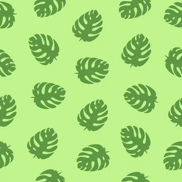 Green monstera pattern on light green background Stock-Illustration
