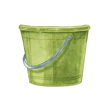 Green mop bucket designed with sturdy metal handle. Household cleaning utensil Stock-Illustration