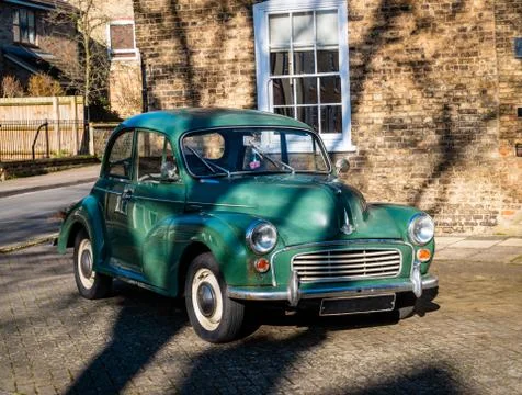 Green Morris Minor old timer vehicle Stock Photos