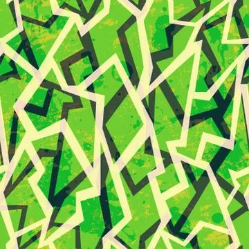 Green mosaic geometric seamless pattern with grunge effect Stock Illustration