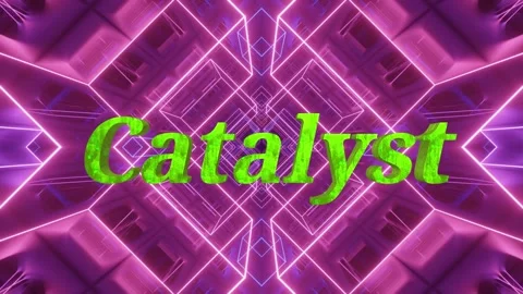 Green mossy text catalyst floating inside abstract neon geometric tunnel with Video stock 343810908