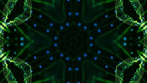Green motion design background with symmetrical star pattern. Abstract sci-fi Illustrazione stock