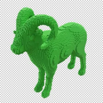 Green mouflon from plastic blocks on a transparent background. Stock Illustration