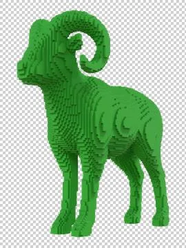 Green mouflon from plastic blocks on a transparent background. Stock Illustration