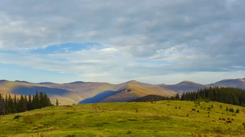 Green mountain chain under blue cloudy sky time lapse scene Vídeos de archivo 248034887