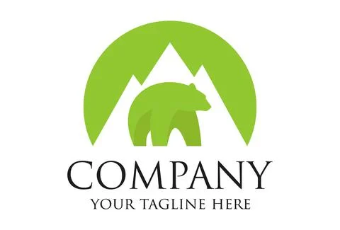 Green Mountain Circle With Bear Logo Design	 Stock Illustration