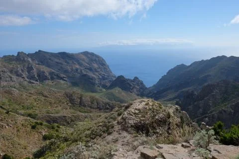 Green mountain cliffs with sea on the background (Tenerife - SPAIN) Stock Photos