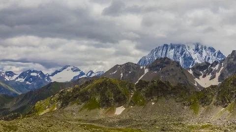 Green mountain pass in a dense clouds, time lapse scene Stock Footage 102220628