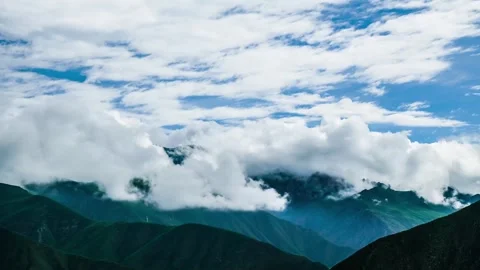 Green Mountain Peaks With Rolling Clouds Moving Over The Summits At Dawn Stock Footage 342017308