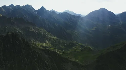 Green mountain range hills. Drone shot of rocky skyline. Pyrenees 스톡 동영상 131379588