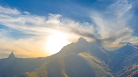 Green mountain ridge at the sunset Stock Footage 341553868