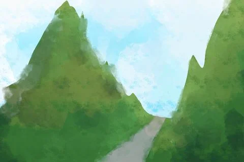 Green Mountain Road Landscape During Bright Day Illustration Stock Illustration