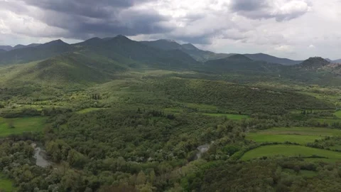 Green Mountain Valley and Storm Clouds in Peloponnese Stock Footage 337164840
