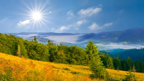 Green mountain valley  at the bright sunny day Video stock 256786953