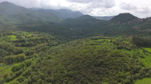 Green Mountain Valley With Distant Bridge in Peloponnese Stock Footage 337088785