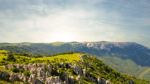 Green mountain valley at the evening time lapse scene Stock-Footage 308382452