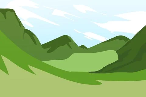 Green Mountain Valley Landscape During Bright Day Illustration Stock Illustration