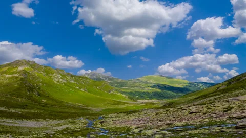 Green mountain valley panorama time lapse scene Stock-Footage 297756459