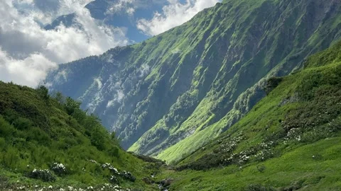 Green Mountain Valley in Sochi Under Cloudy Summer Sky Video stock 300199259