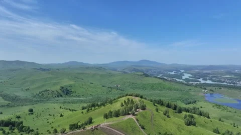 Green Mountains and Blue Sky, Drone Filming Cinematography Stock Footage 259695613