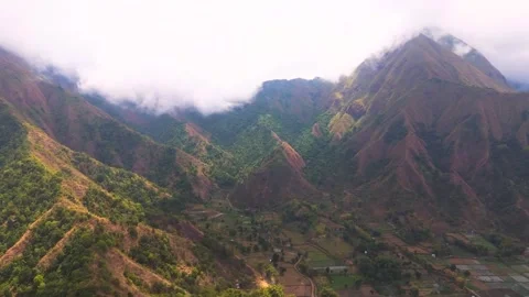 Green mountains and terraced fields in Sembalun Valley Stock-Footage 341328432