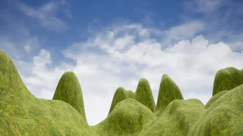 Green mountains on a background of blue sky with clouds. Illustration for a Stock Footage 154763213