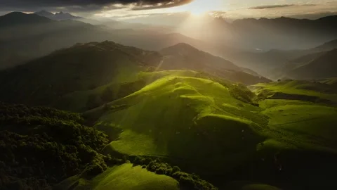 Green mountains in the evening sunlight Video stock 232199191