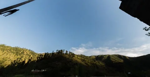 Green mountains, trees, blue sky, clouds, slider timelapse Видео 247133285