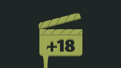Green Movie clapper with 18 plus content icon isolated on black background. Age Stock Footage 235434991