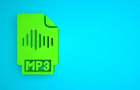 Green MP3 file document. Download mp3 button icon isolated on blue background 스톡 일러스트