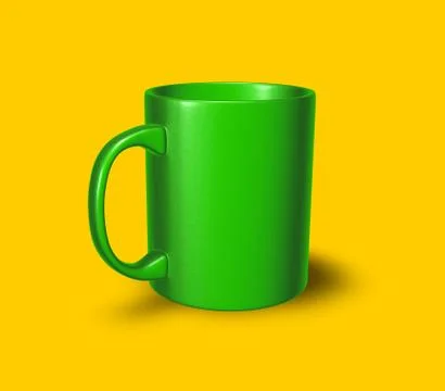 Green mug on yellow background - 3d illustration Stock Illustration
