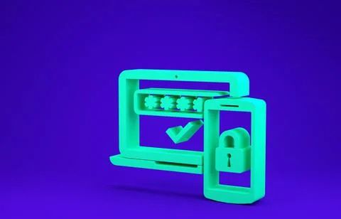 Green Multi factor, two steps authentication icon isolated on blue background Stock Illustration