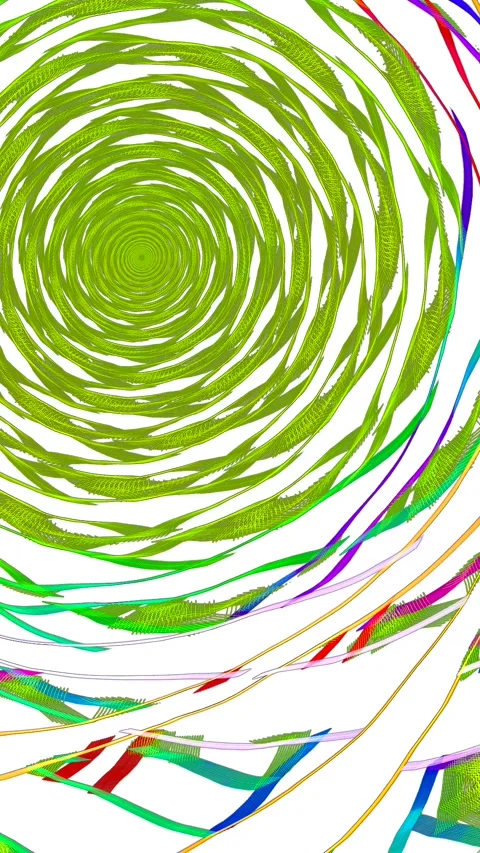 Green multicolored swirling pattern of curved ribbons on white background Stock Footage 338411007