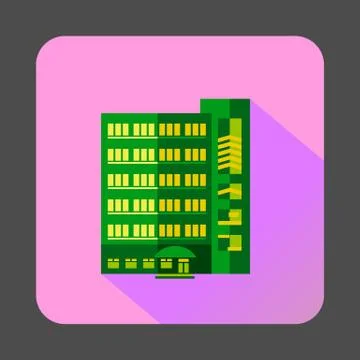 Green multistory building icon, flat style Ilustración de archivo