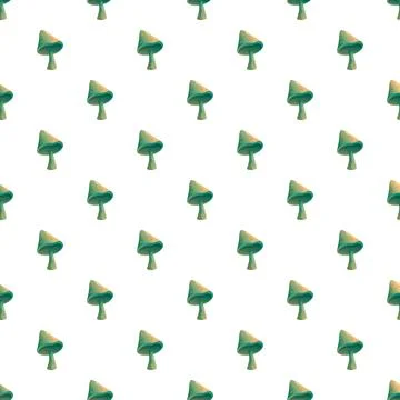 Green mushroom seamless pattern for fantasy background 스톡 일러스트