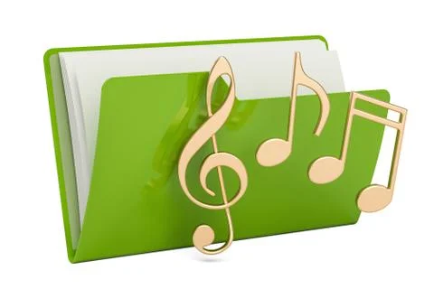 Green music computer folder with note symbols, 3D rendering Illustrazione stock