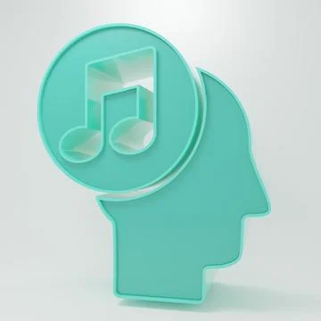 Green Musical note in human head icon isolated on grey background. Minimali.. Stock Illustration