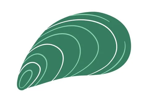 Green mussel shell. Hand drawn trendy flat style isolated. Marine icon Stock Illustration