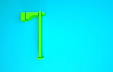 Green Native american tomahawk axe icon isolated on blue background. Minimali Stock Illustration