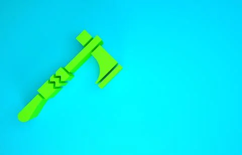 Green Native american tomahawk axe icon isolated on blue background. Minimali 스톡 일러스트