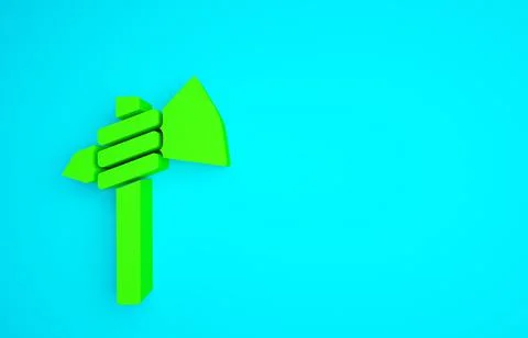 Green Native american tomahawk axe icon isolated on blue background. Minimali Stock Illustration