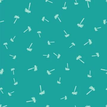 Green Native american tomahawk axe icon isolated seamless pattern on green Illustrazione stock