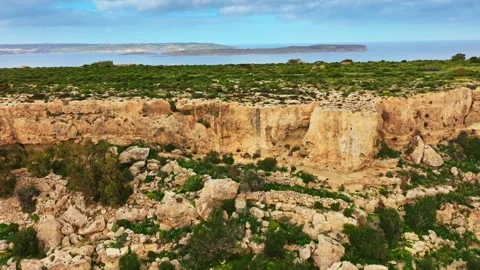 Green nature, cliffs and hills of Malta island. Drone view Stock Footage 329372643