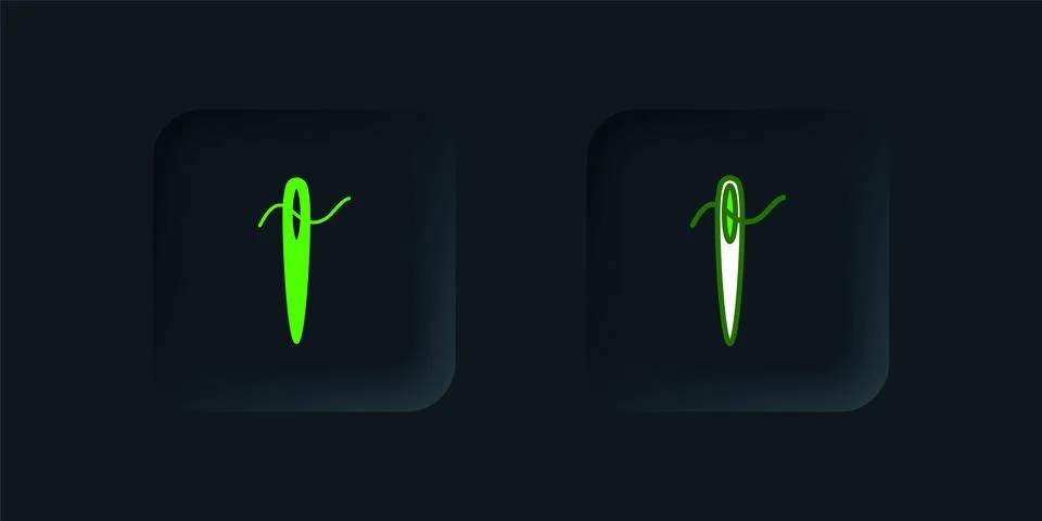 Green Needle for sewing with thread icon isolated on black background. Tail.. Stock Illustration