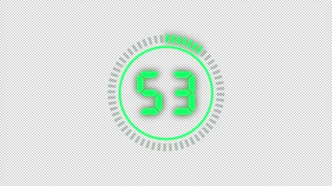 Green Neon 60 Second Digital Countdown Timer Alpha Channel Animation Stock Footage 335718086