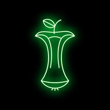 Green neon apple core glowing in dark background Stock Illustration